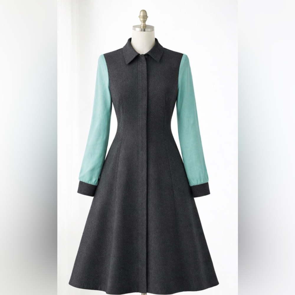 Marie Saint Pierre Designer Dress size S Fit and Flair Long Sleeve Colorblock